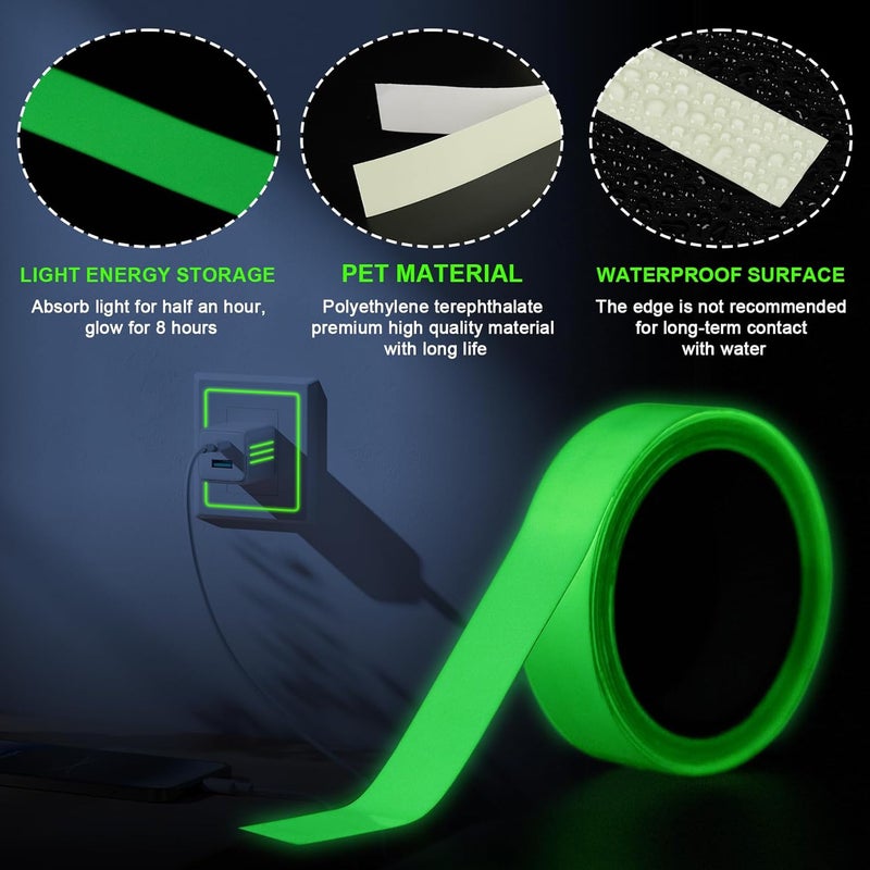 CARGEN Green Glow in The Dark Tape, Fluorescent Wall Halloween Decor Light Up Stickers All Bright Luminous Night Adhesive Marker for Stage Floor, Stair Safety, Walls and Exit Sign, 0.5" x 10 Feet - Image 3